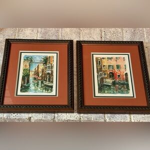 Venice, Italy Canal Original Vintage Watercolor Painting Set of 2 Signed, Framed